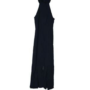 Anthropologie Womens XS Black‎ Halter Jumpsuit Wide Leg Slit Witchy Goth Elegant